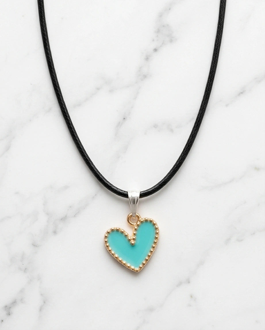 Gold and Turquoise Beaded Heart Necklace