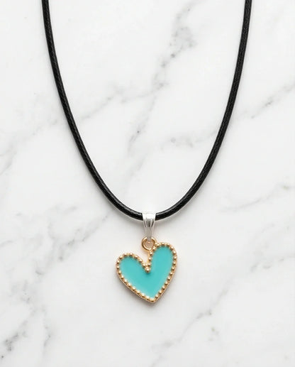 Gold and Turquoise Beaded Heart Necklace