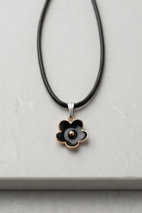 Gold and Black Minimalist Flower Necklace