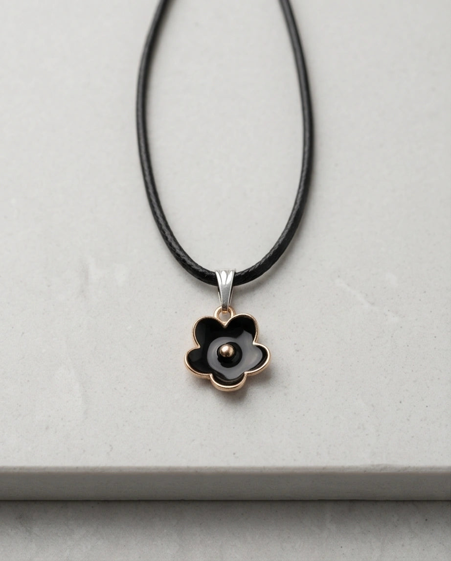 Gold and Black Minimalist Flower Necklace