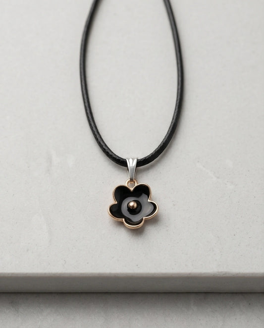 Gold and Black Minimalist Flower Necklace