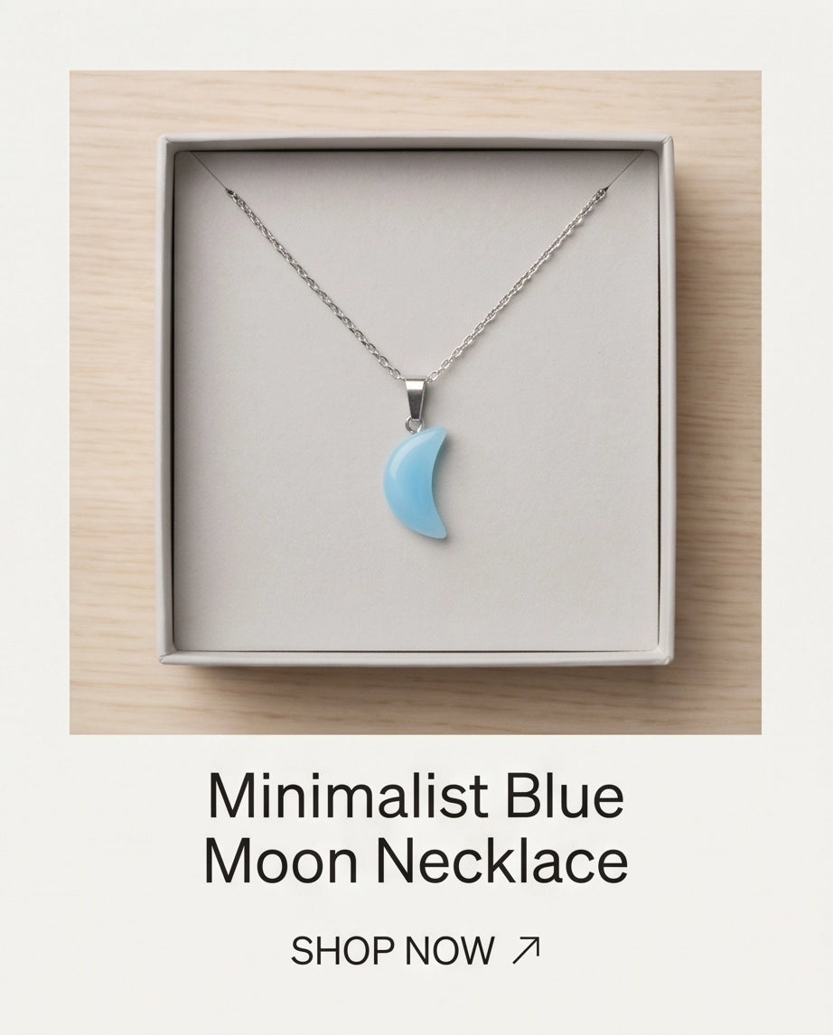 Silver Light Blue Crescent Moon Resin Pendant Necklace