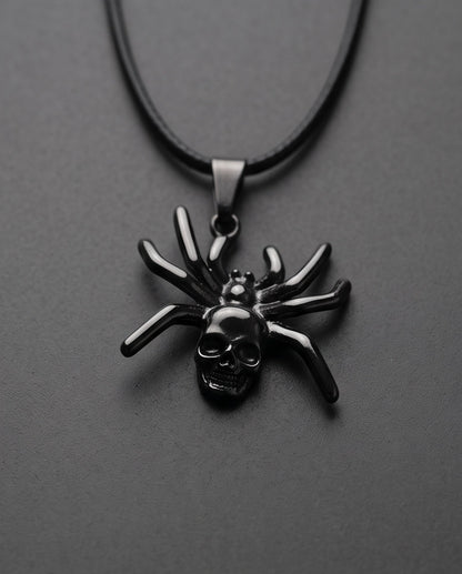 Black Spider Skull Motif Pendant Necklace