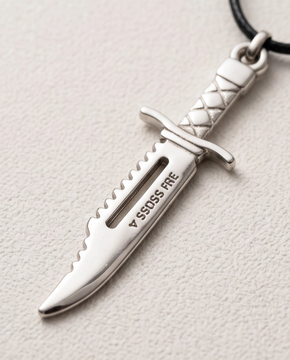 Silver Tactical Dagger Cord Necklace