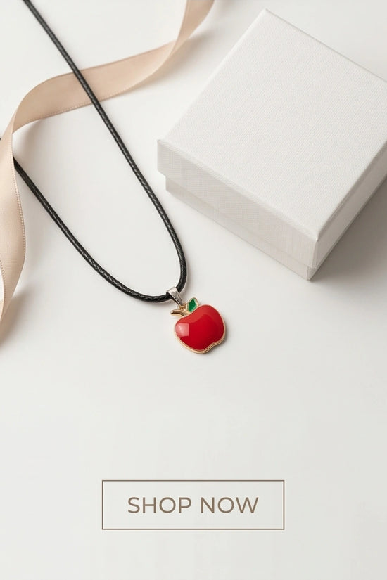 Gold and Red Apple Pendant Necklace