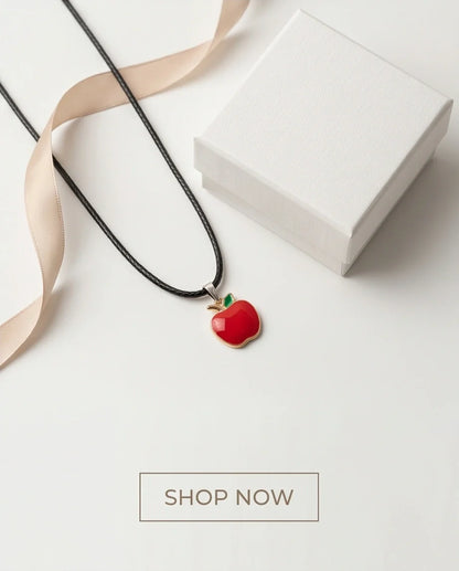 Gold and Red Apple Pendant Necklace