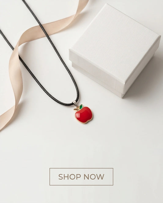 Gold and Red Apple Pendant Necklace