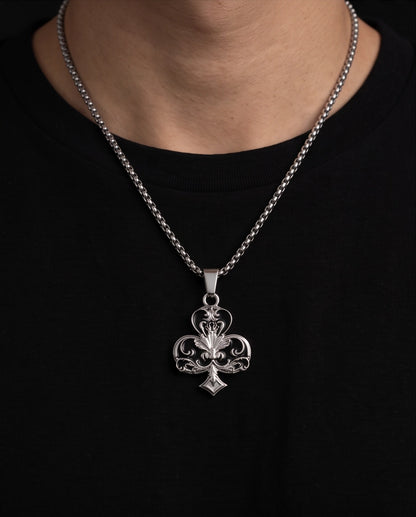 Silver Filigree Ace of Clubs Pendant Necklace