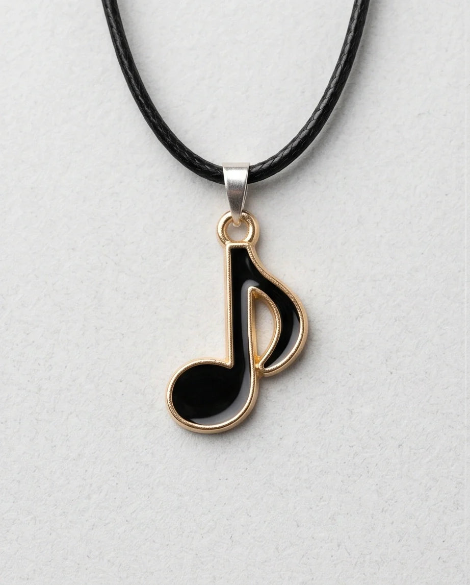 Gold and Black Eighth Note Necklace
