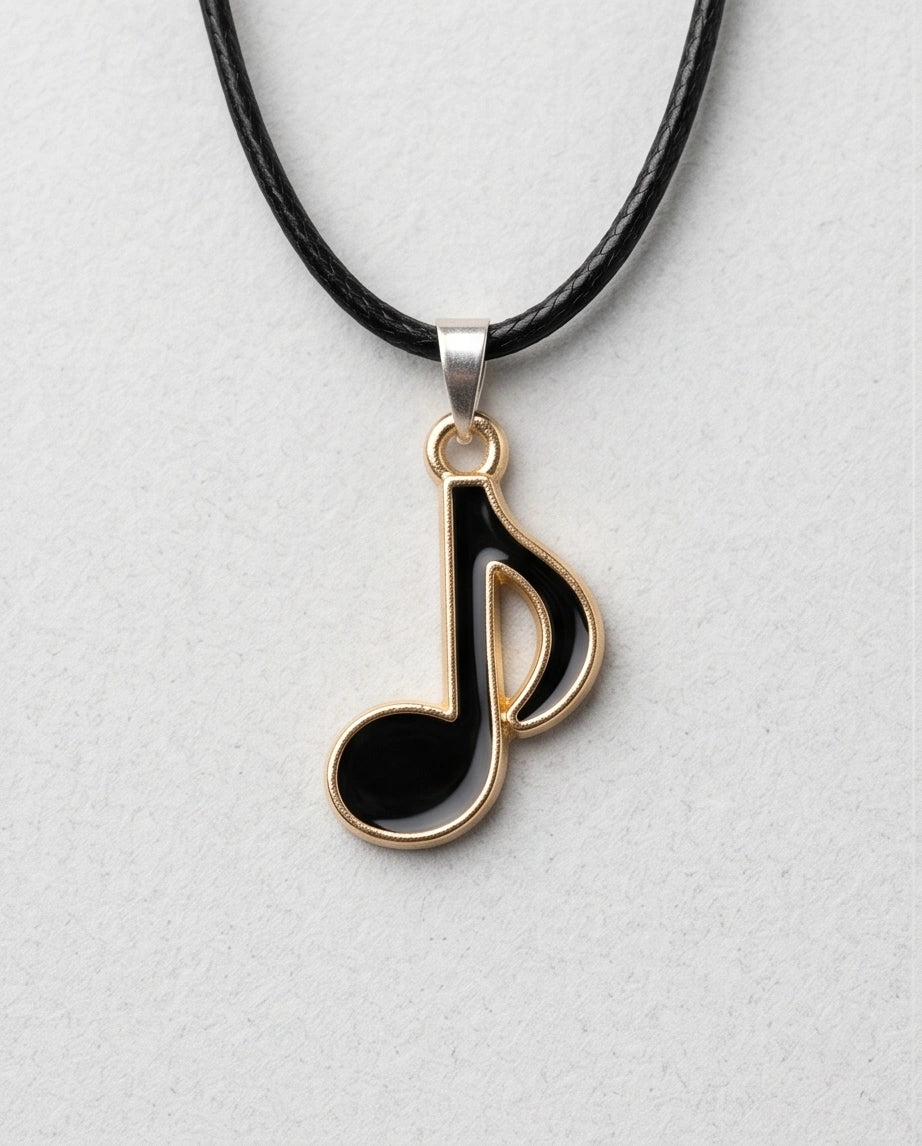 Gold and Black Eighth Note Necklace