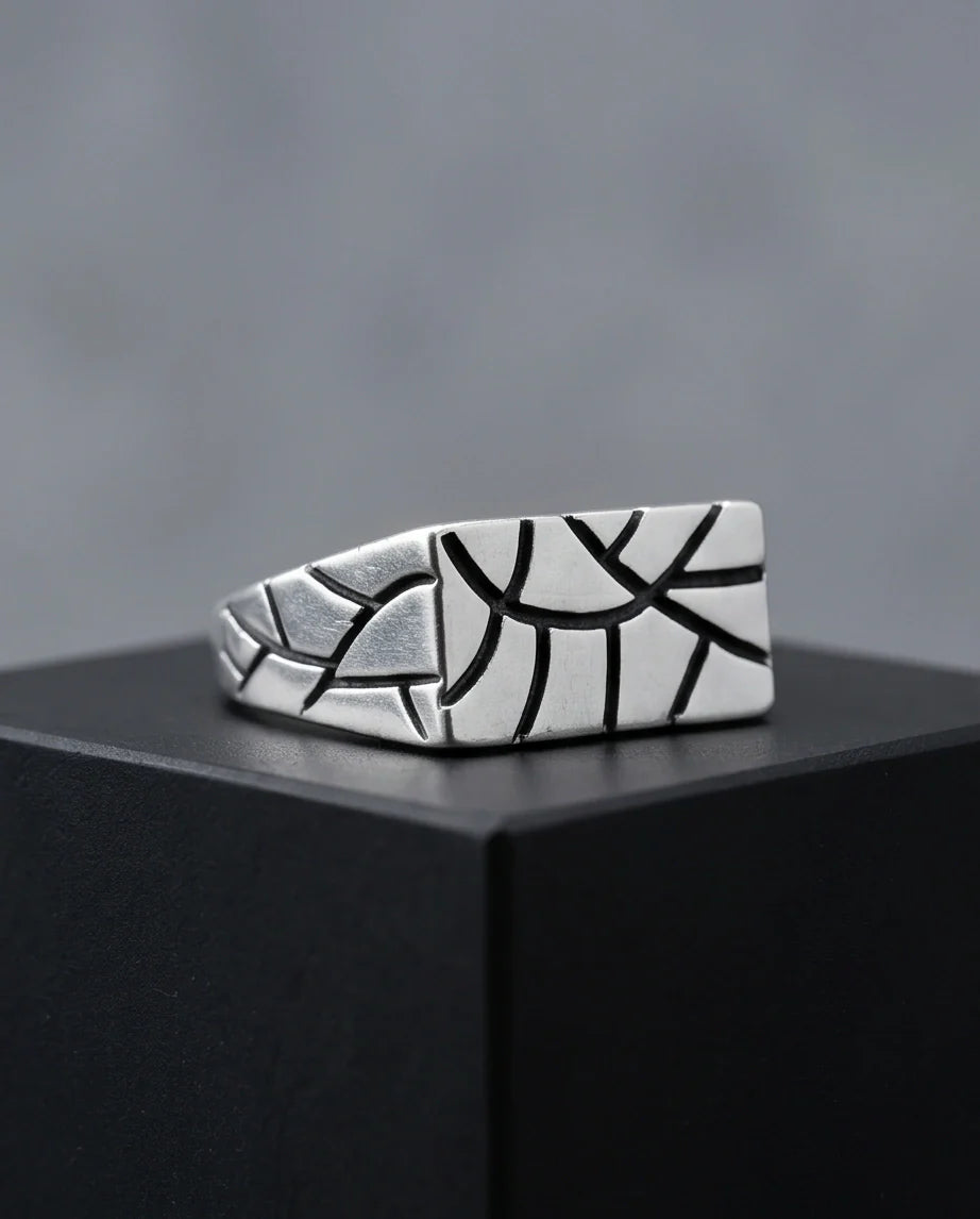 Sterling Silver Abstract Rectangular Signet Ring