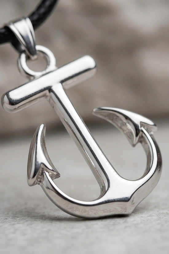 The Voyager: Minimalist Matte Silver Anchor Pendant Necklace