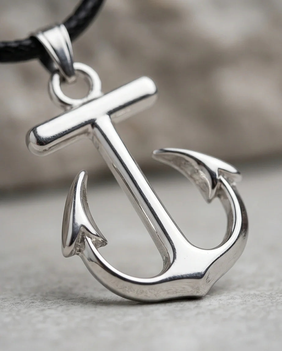 The Voyager: Minimalist Matte Silver Anchor Pendant Necklace