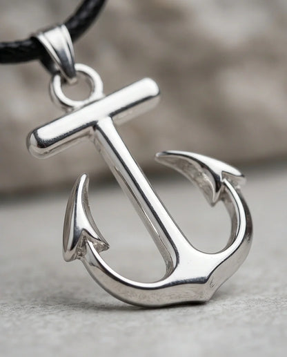 The Voyager: Minimalist Matte Silver Anchor Pendant Necklace