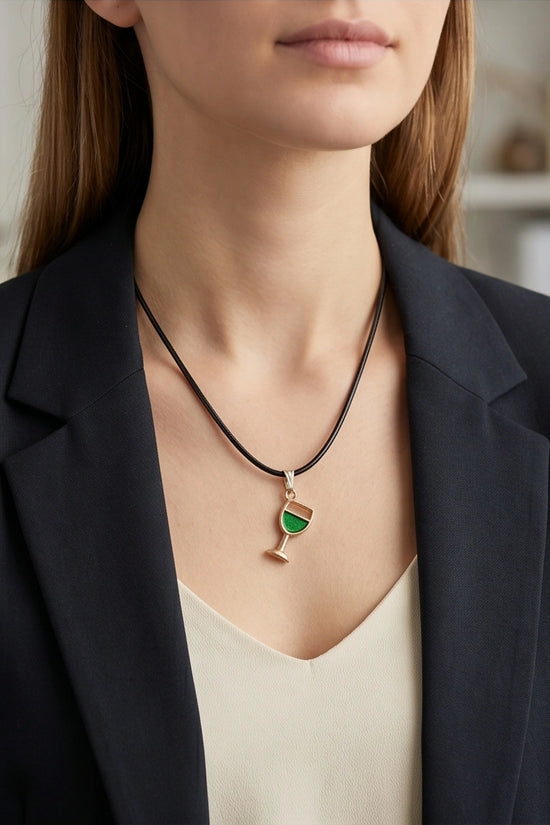 Gold and Green Wine Glass Necklace