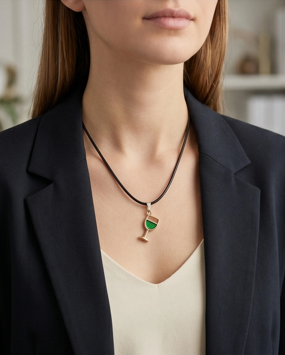 Gold and Green Wine Glass Necklace