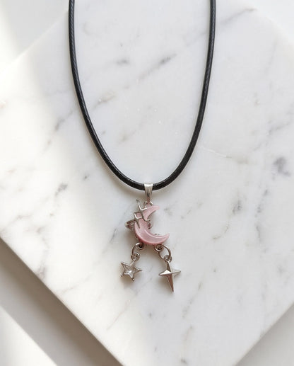 Celestial Pink Moon & Dangle Stars Necklace