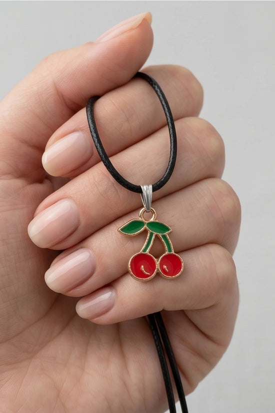 Gold and Red Cherries Pendant Necklace