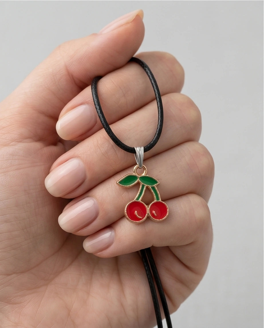 Gold and Red Cherries Pendant Necklace