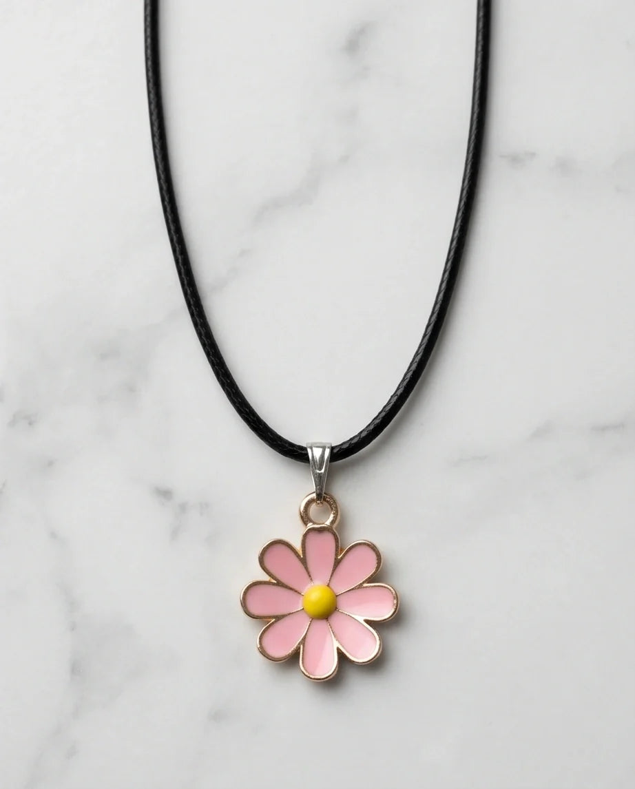 Light Pink Daisy Enamel Pendant Necklace