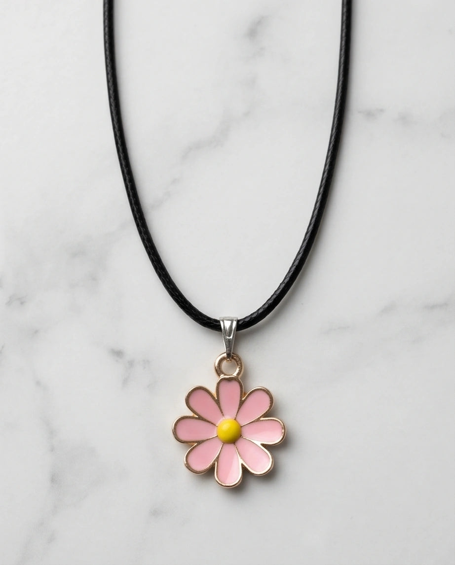 Light Pink Daisy Enamel Pendant Necklace