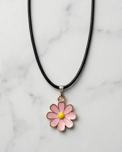Light Pink Daisy Enamel Pendant Necklace