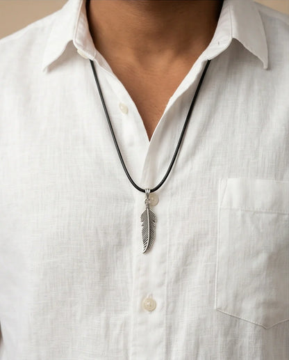 Silver Curved Retro Feather Necklace