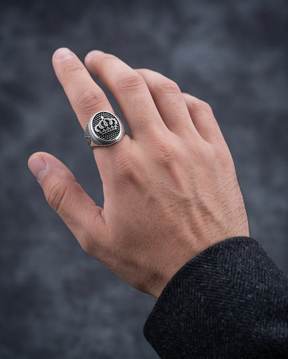 Royal Crest Stippled Signet Silver Ring
