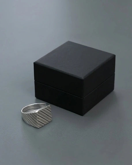 Sterling Silver Diagonal Pinstripe Geometric Signet Ring