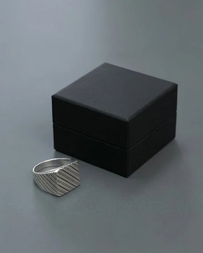 Sterling Silver Diagonal Pinstripe Geometric Signet Ring