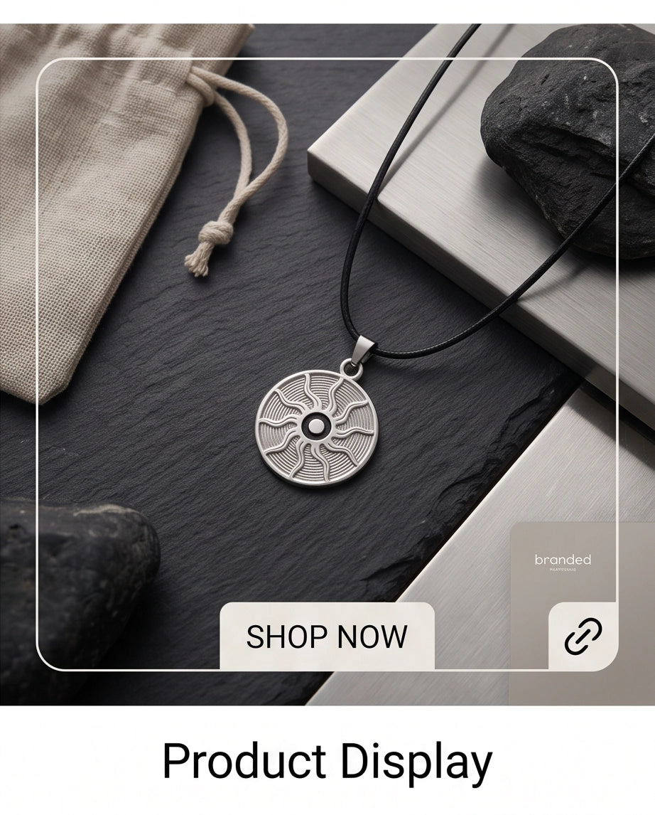 Silver Celestial Sunburst Medallion Cord Necklace