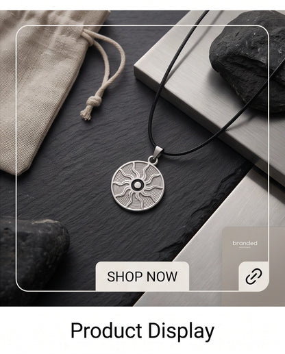 Silver Celestial Sunburst Medallion Cord Necklace