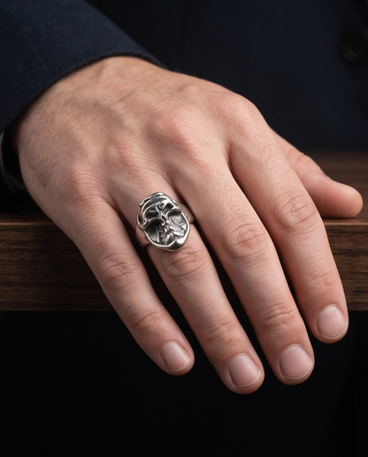 Masked Visor Sculpted Skull Signet Ring
