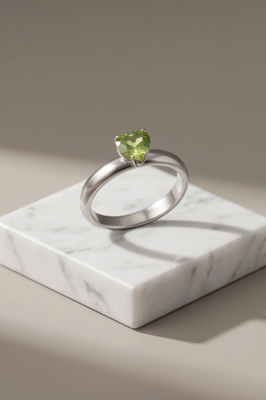 Sterling Silver Heart-Cut Peridot Green Solitaire Ring