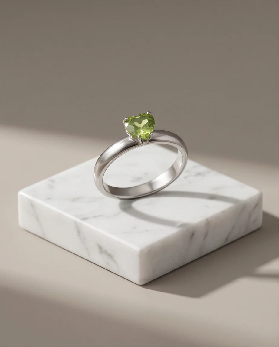 Sterling Silver Heart-Cut Peridot Green Solitaire Ring