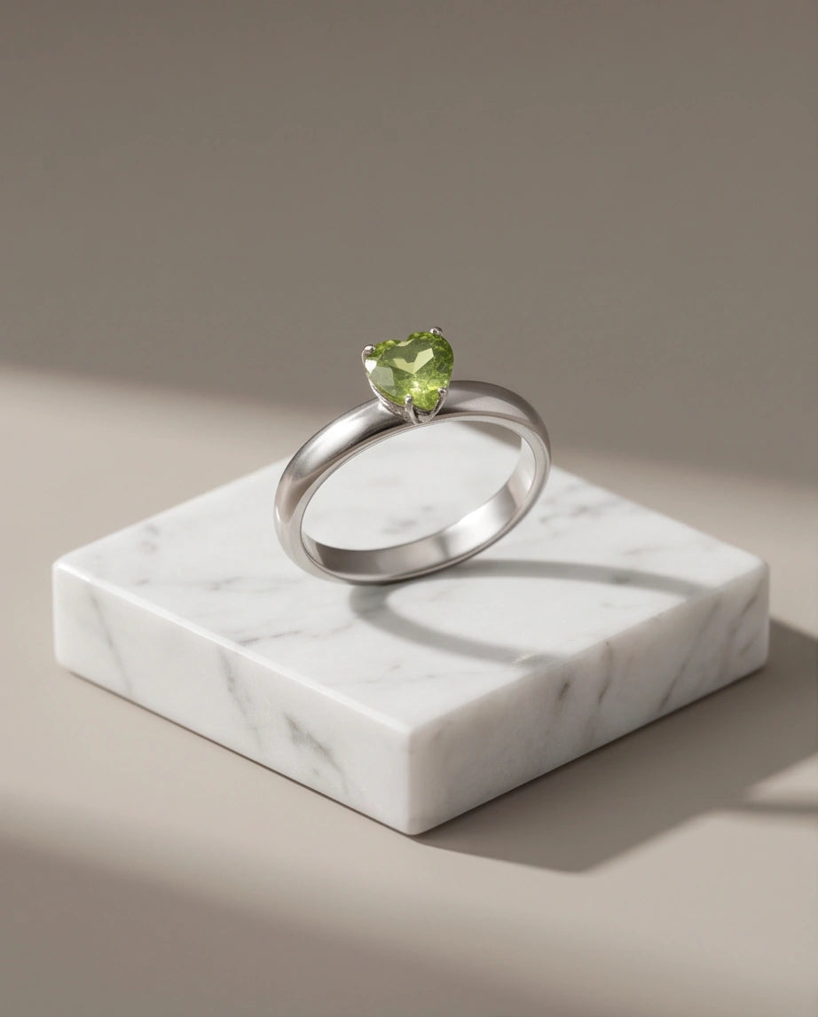 Sterling Silver Heart-Cut Peridot Green Solitaire Ring