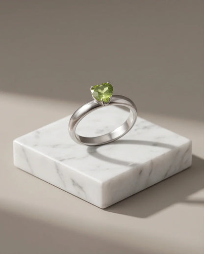 Sterling Silver Heart-Cut Peridot Green Solitaire Ring
