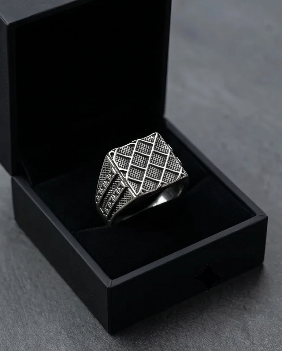 Vintage Sterling Silver Mesh Geometric Signet Ring