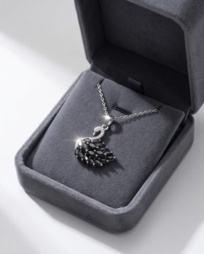 Silver Black Crystal Swan Necklace