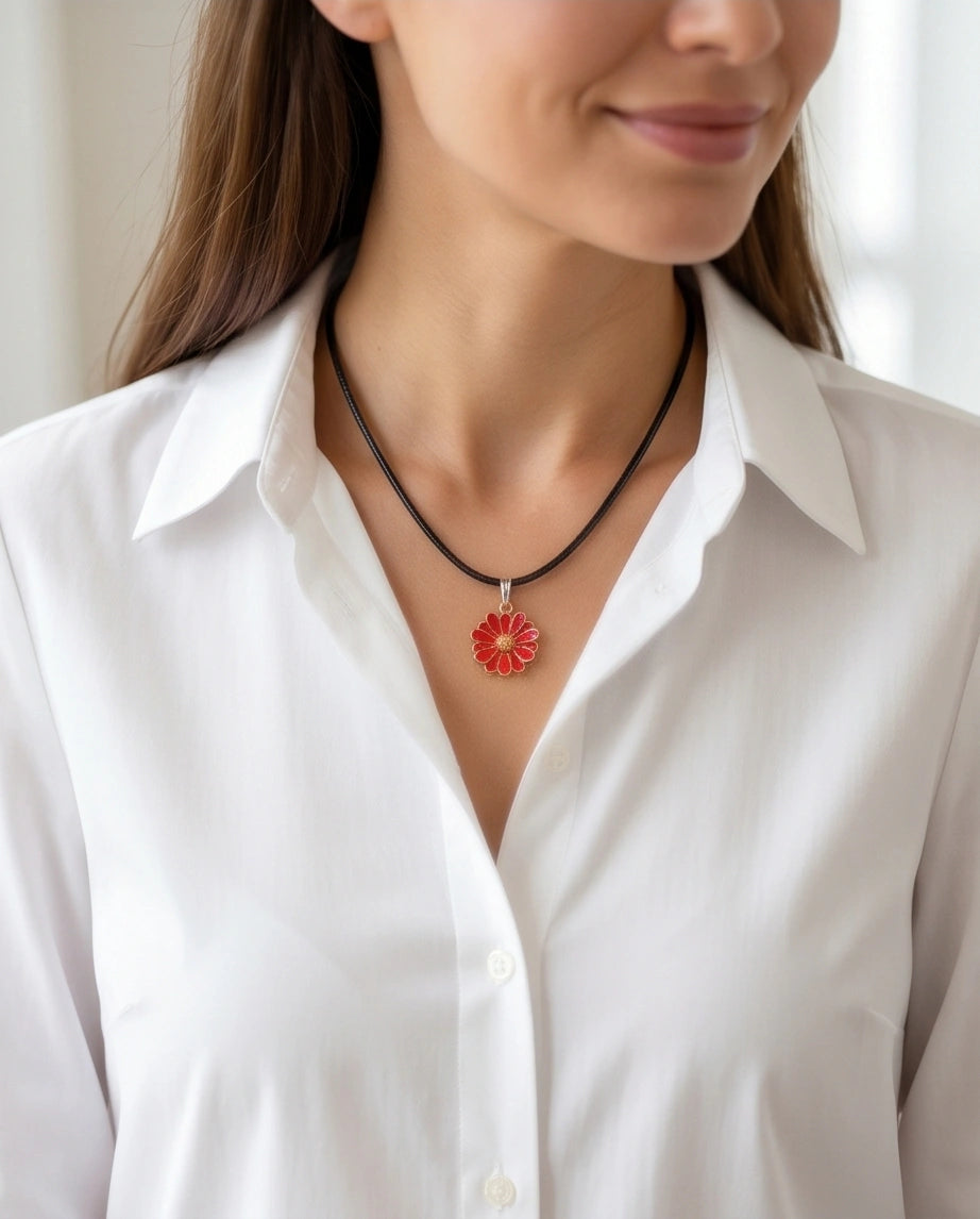 Gold and Red Marigold Pendant Necklace