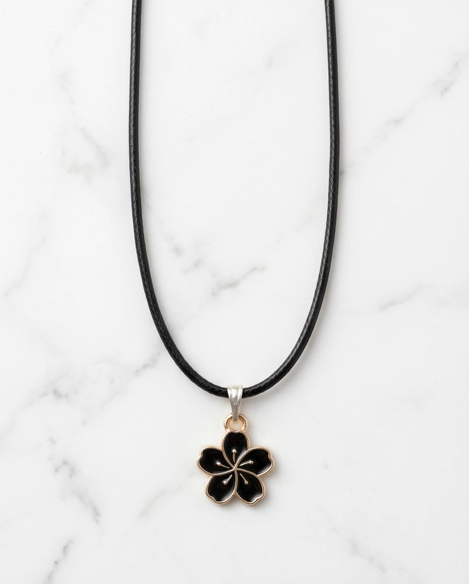 Gold and Black Cherry Blossom Necklace