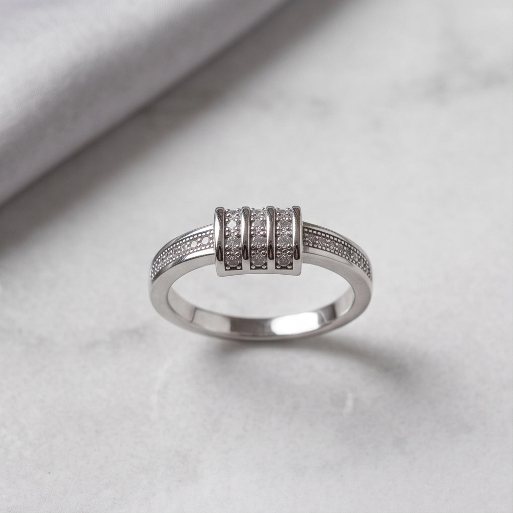 Triple-Barrel Pavé Station Band Ring
