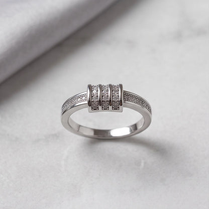 Triple-Barrel Pavé Station Band Ring
