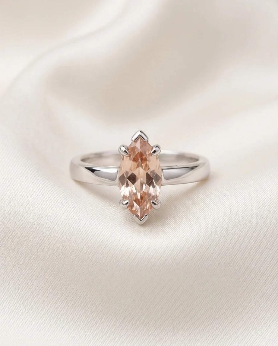 Sterling Silver Champagne Marquise Cut Solitaire Ring