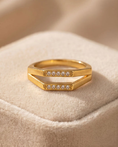 Gold Dual Geometric Bar Micro-Pavé Ring