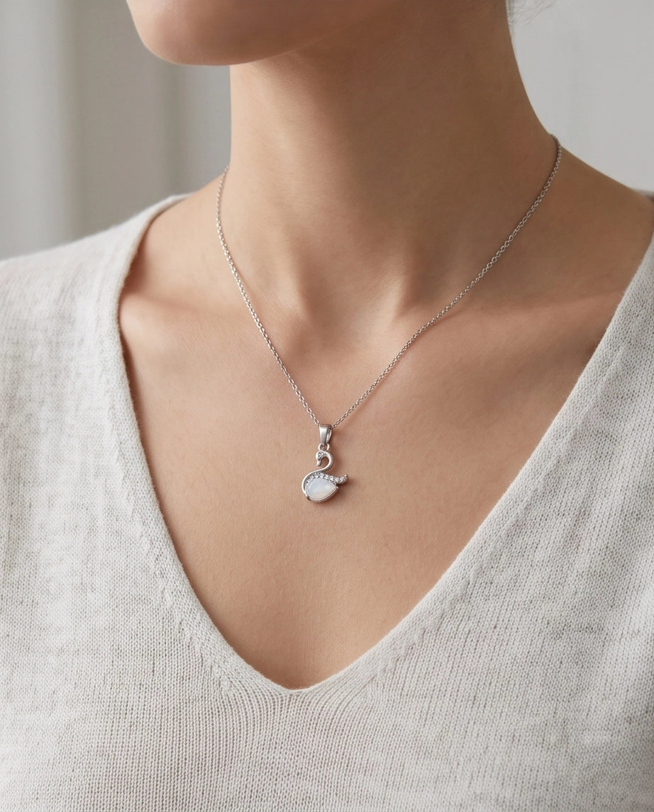 Silver Mother of Pearl Swan Pendant Necklace