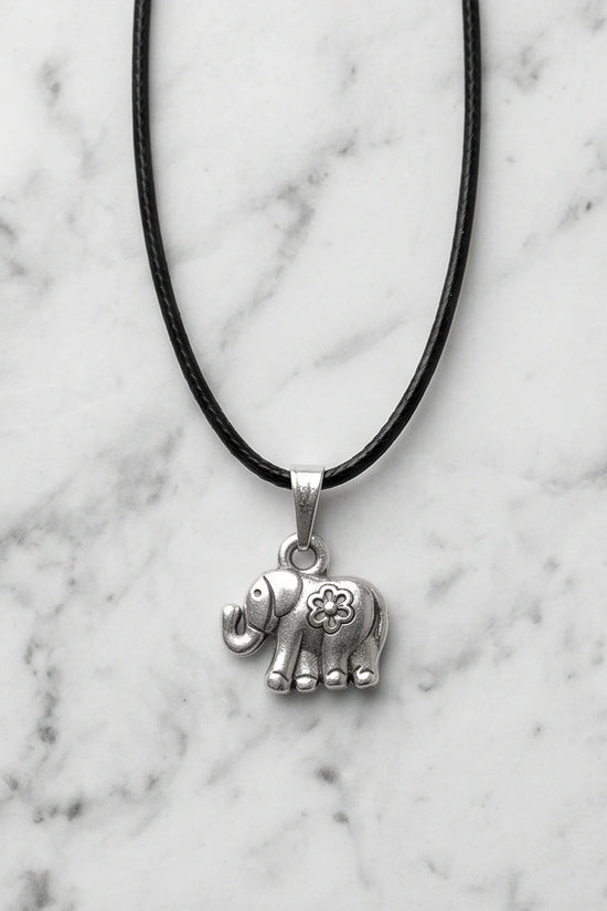 Silver Flower Detail Elephant Necklace