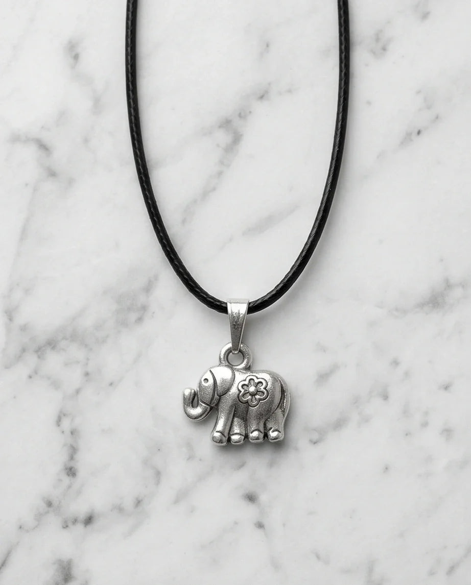 Silver Flower Detail Elephant Necklace