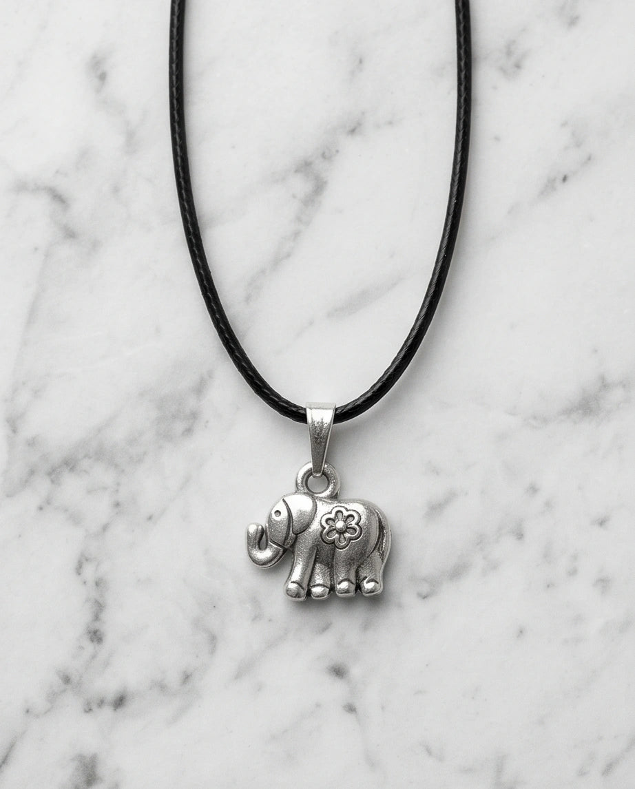 Silver Flower Detail Elephant Necklace