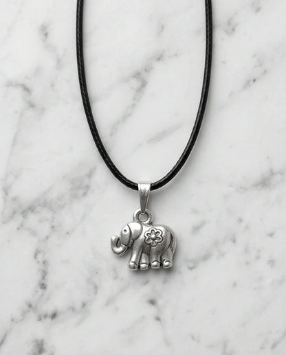 Silver Flower Detail Elephant Necklace